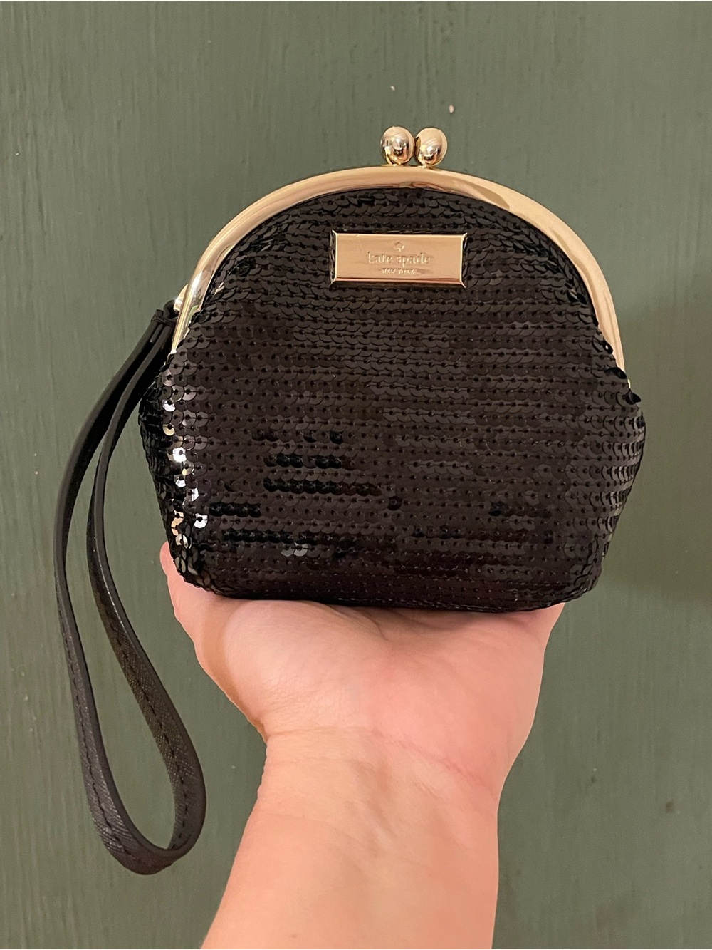 kate spade Black Sequin Kiss-Lock Wristlet